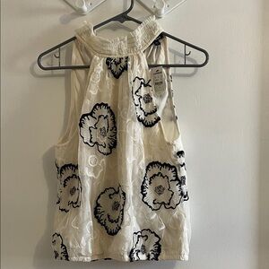 Express Cream and Black Floral Halter Top